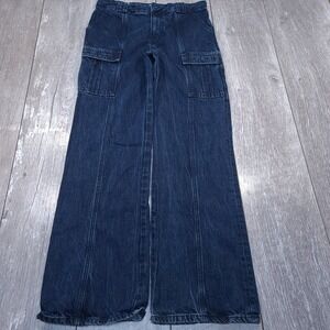 Zara Cargo Jeans Womens Size 6 Dark Blue Wide Leg High Rise Baggy Denim